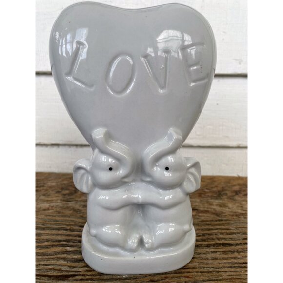 Vintage 1950s White Porcelain Elephant Heart Love Vase Planter - Picture 2 of 12